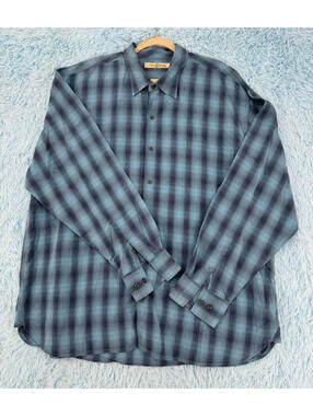 Tommy Bahama Men's Blue Plaid Button Front Textured Shirt Size XXL RN#86549